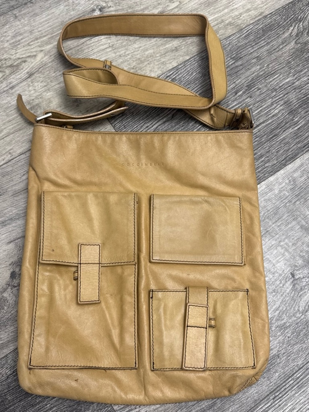 Tan Leather Crossbody Bag with Front Pockets